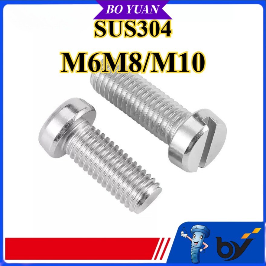 304 สแตนเลส one-slot สกรูหัวทรงกระบอก GB65 สกรู slotted หัวกลม bolt M6M8/M10 (BY-MB)