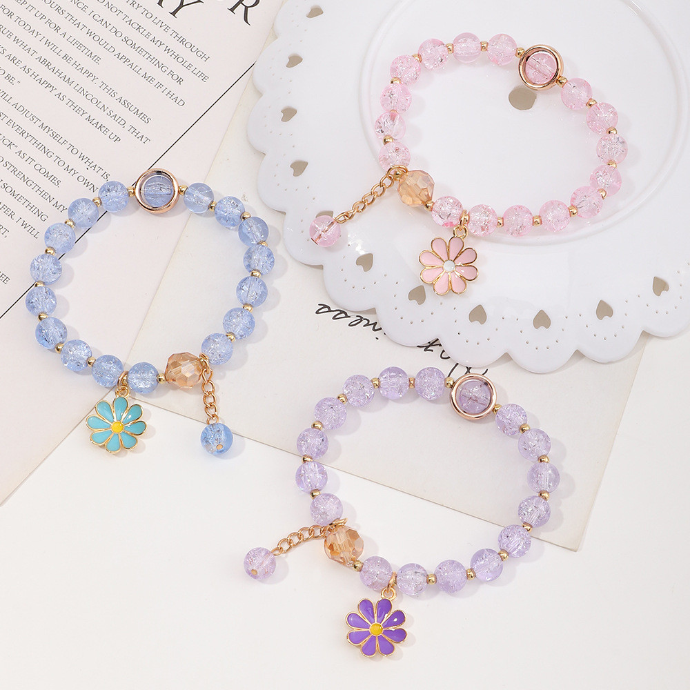 สร้อยข้อมือลายดอกเดซี่สีทึบ ยืดหยุ่น เครื่องประดับสำหรับผู้หญิงและสาว ๆ พร้อมเป็นของขวัญที่ดี
