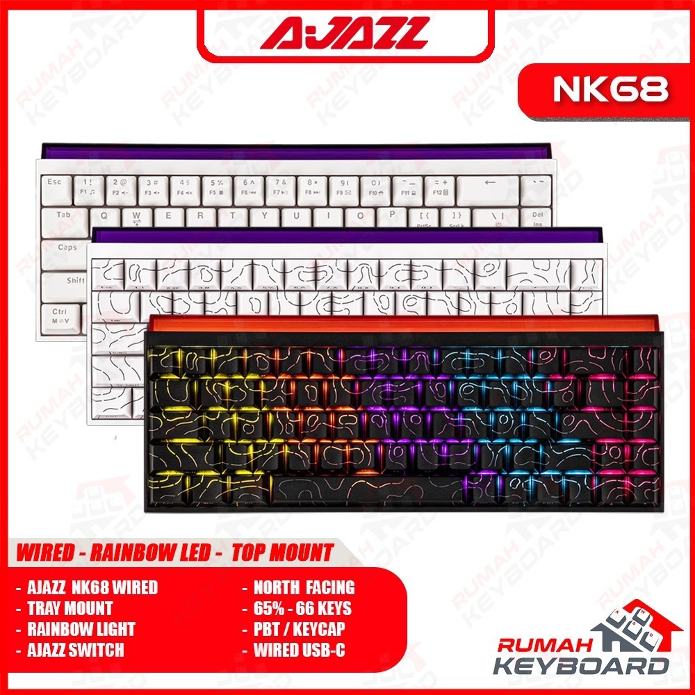 AJAZZ NK68 - 65% - Wired - Shine Through - Tray Mount - NKRO - Rainbow - คีย์บอร์ดเครื่องกล