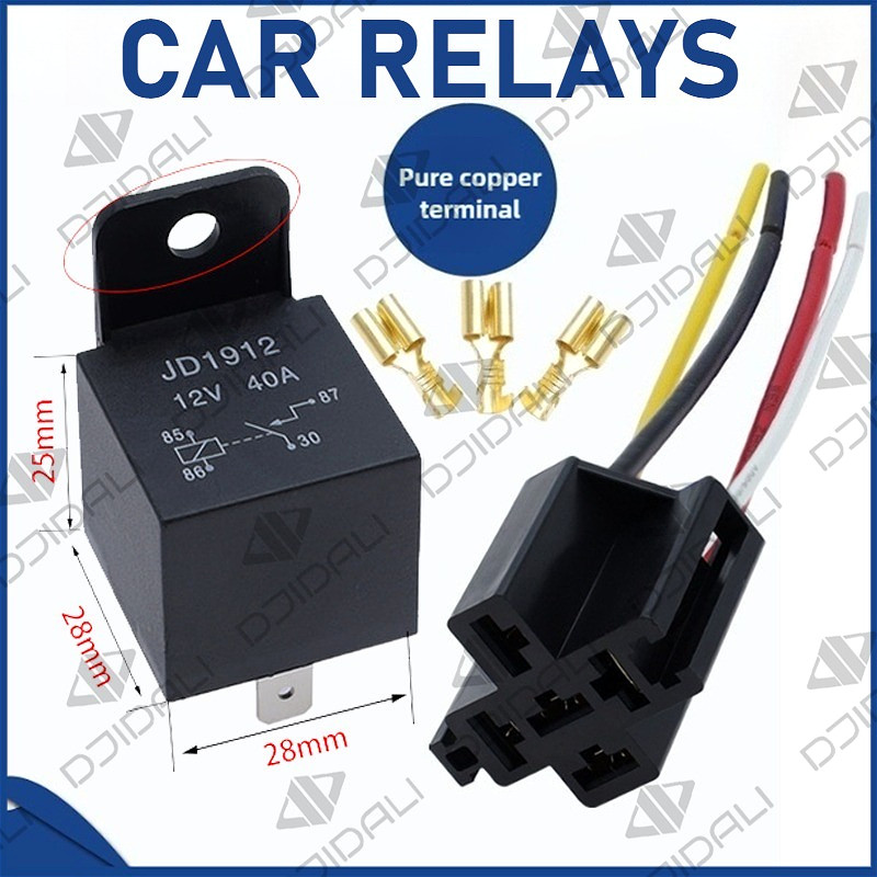 JD1912 12V รีเลย์รถยนต์พร้อมสายรัด Spdt 12V 4 Pin/5Pin SPST สายรัดรีเลย์ซ็อกเก็ตสําหรับรถยนต์รถบรรทุก Van รถจักรยานยนต์เรือรีเลย์