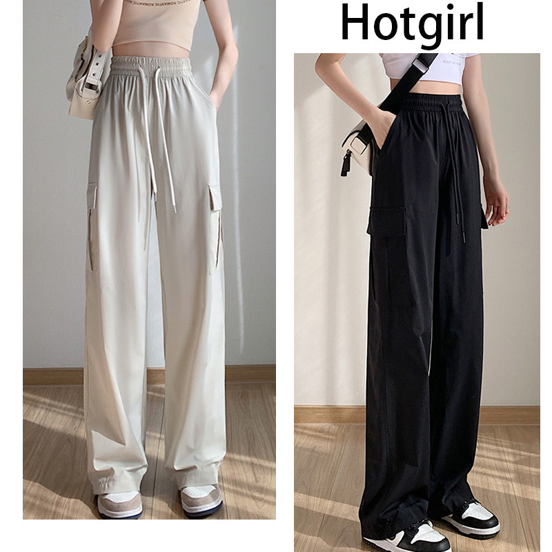 Hotgirl พร้อมส่งจากกทม กางกางผู้หญิง y2k cargo pants กางเกงคาร์โก้ กางเกงทำงานสีดำเอวสูง กางเกงกีฬาลำลองทรงหลวม
