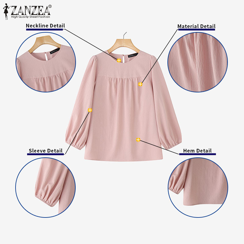 ZANZEA แซนเดลสไตล์เกาหลีสำหรับผู้หญิง แต่งตัวแบบสบายๆในทุกวัน มีรายละเอียดแขนพัฟและแขน3/4 — صورة 7