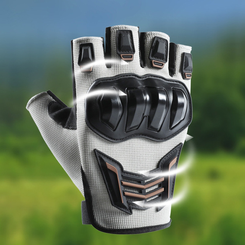 ถุงมือครึ่งนิ้วสำหรับขี่มอเตอร์ไซค์ ถุงมือครึ่งนิ้วสำหรับปั่นจักรยาน สวมใส่สบายและระบายอากาศได้ดี ปกป้องด้วยเปลือกแข็ง กันลื่น - รูปที่ 5