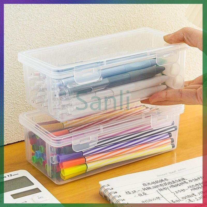 Sanli กล่องดินสอพลาสติกใสอเนกประสงค์ กล่องดินสอพลาสติกใส กันน้ำ ความจุใหญ่ 19x9x6 ซม.