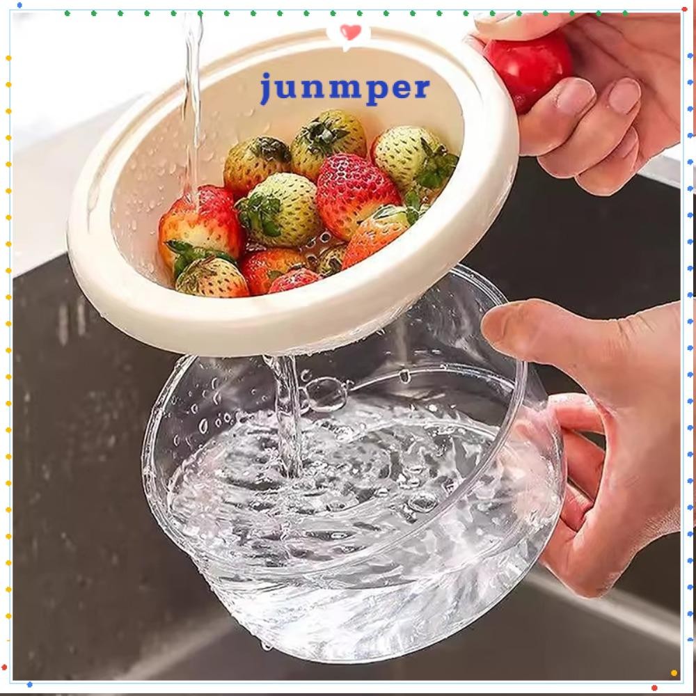 JUNMPER ตะกร้าท่อระบายน้ําสองชั้น, อ่างล้างหน้าขนาดเล็กคู่, อุปกรณ์ครัว PP ตะกร้าผลไม้ Dopamine