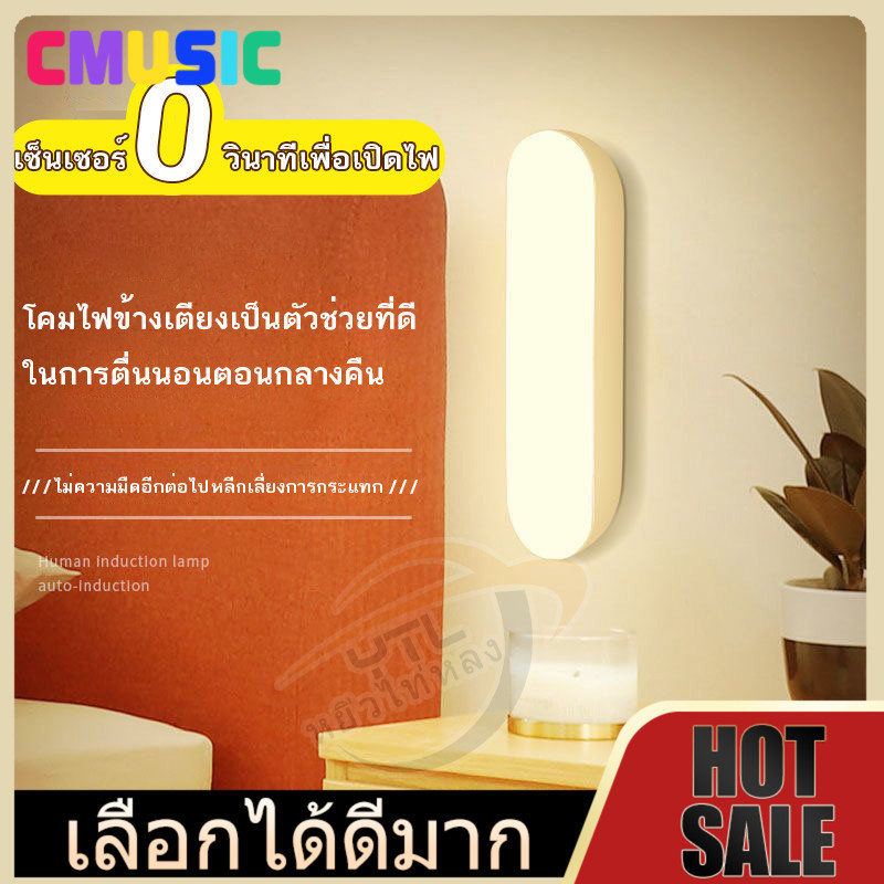 โคมไฟหัวเตียง ไฟกลางคืนเซ็นเซอร์ LED โคมไฟLEDแบบติดผนัง ให้แสงสว่างและถนอมสายตาเวลาอ่านหนังสือ