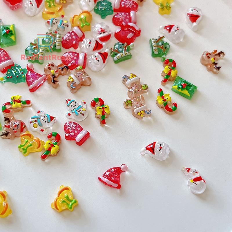 Radiant Rose 20pcs เรซิ่น Mini Santa Cl1aus Snowman ต้นคริสต์มาส Deer Bell, Crutch แบนกลับเล็บ Art D