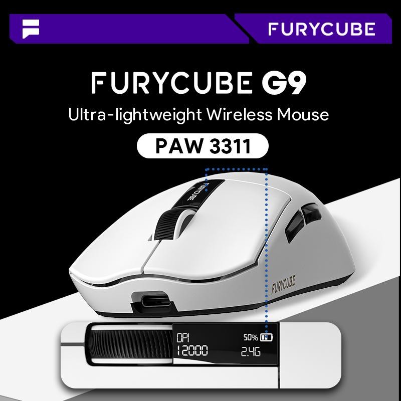 FURYCUBE G9/G9PRO เมาส์น้ำหนักเบา เม้าส์คอมพิวเตอร์ Esports Grade PAW3311 3 mode Smart Display Scree