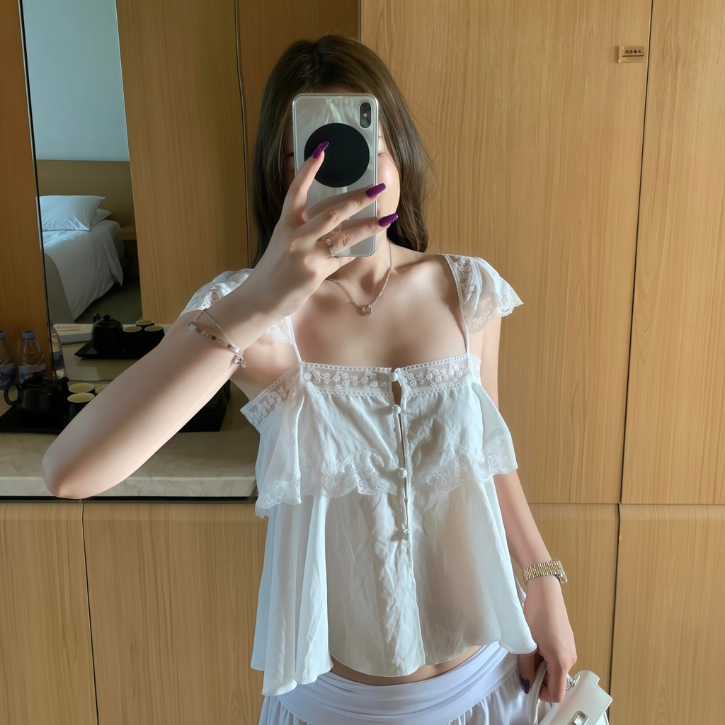 SultrySia  เสื้อยืดผู้หญิง เสื้อสายเดี่ยวสีขาว สไตล์เกาหลี มินิมอลผ้านุ่มทิ้งตัว เสื้อยืดคอกลม (FY2946) - รูปที่ 3