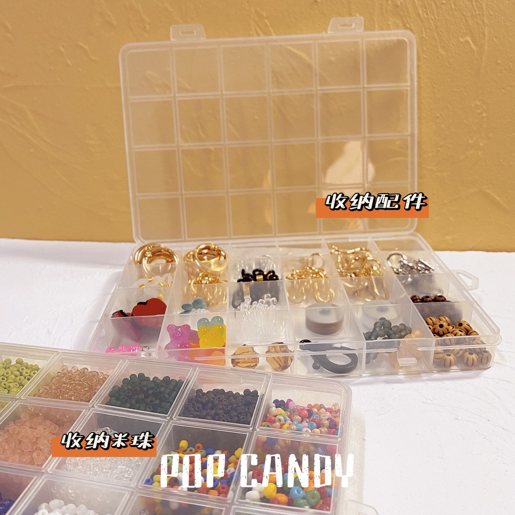 P POP CANDY กล่องเก็บลูกปัดข้าว 24 สี DIY เครื่องประดับ Handmade อุปกรณ์เสริมเก็บกล่องพลาสติก