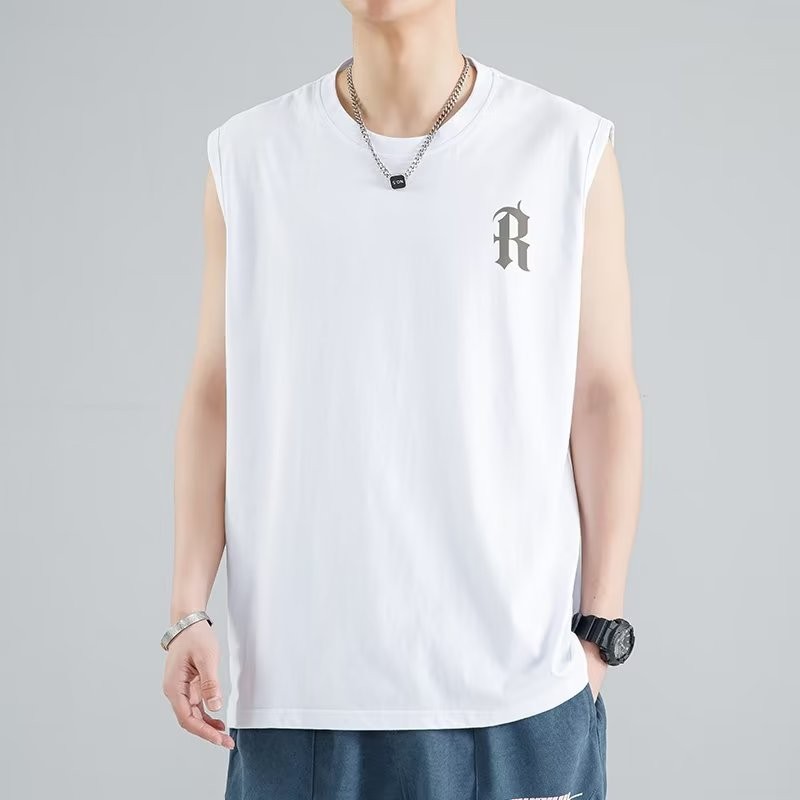 2025 NEW 2025 Sports Vest Sleeveless Short Sleeve T-Shirt Men's Summer Thin Ice Feel Trendy Brand Fi