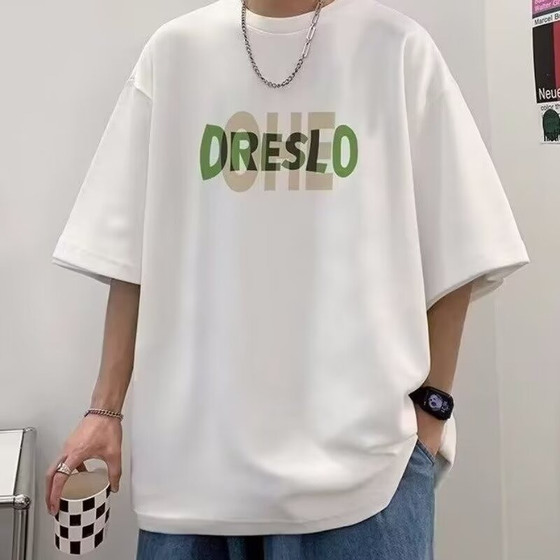 COD 2025 Pure Cotton T-Shirt 2024 Trendy Brand Sports Men's Loose Fit Large Size Round Neck Printed 