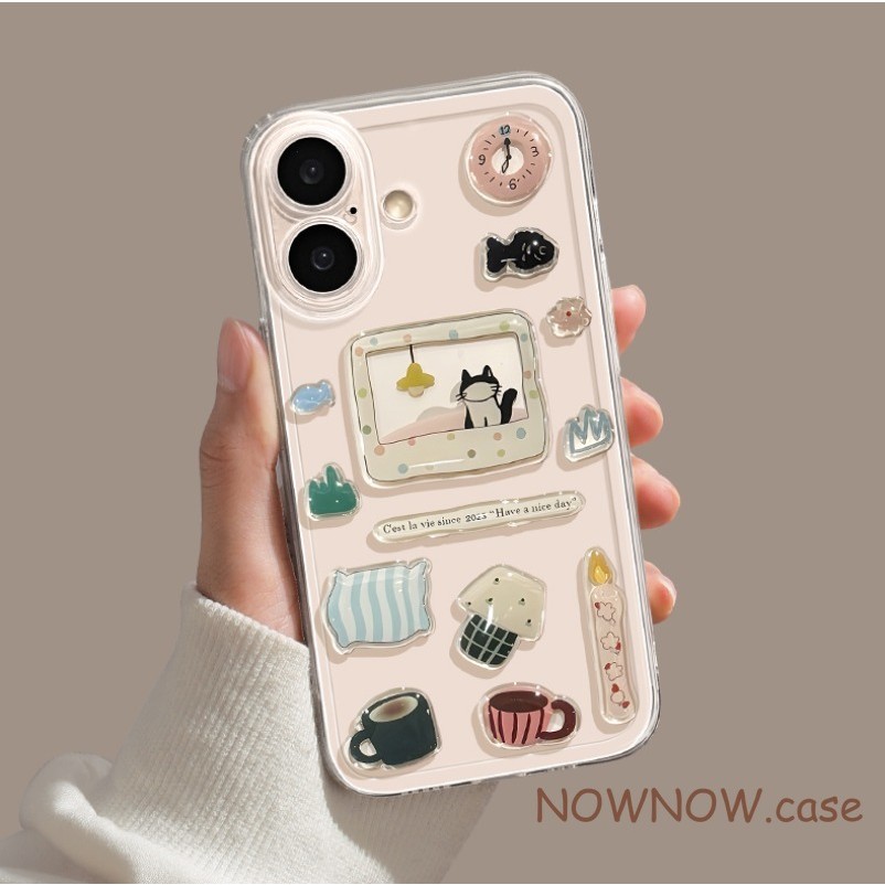 สําหรับ IPhone 17 16 E 15 14 plus 13 12 11 Pro Max X XR XS Max 7 8 Plus น่ารักการ์ตูน dropper สติกเกอร์สําหรับแมวและสุนัข DIY เคสโทรศัพท์นุ่ม