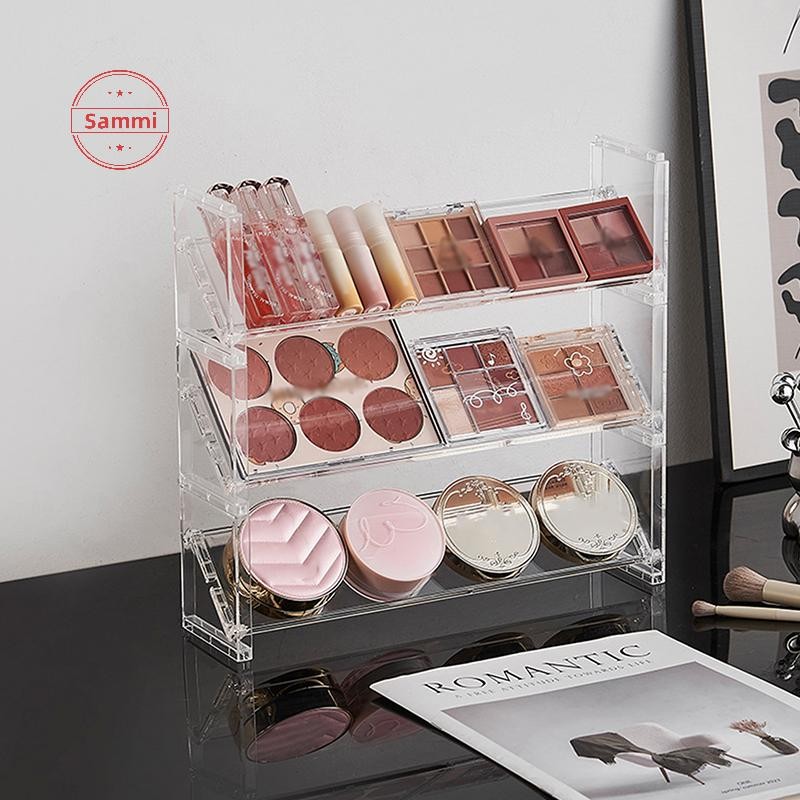 Sammi 3 ชั้นอะคริลิคเครื่องสําอางชั้นวางอายแชโดว์อเนกประสงค์ถาด Blush ชั้นวางของ Creative Desktop ของเล่น Sundries Organizer TH