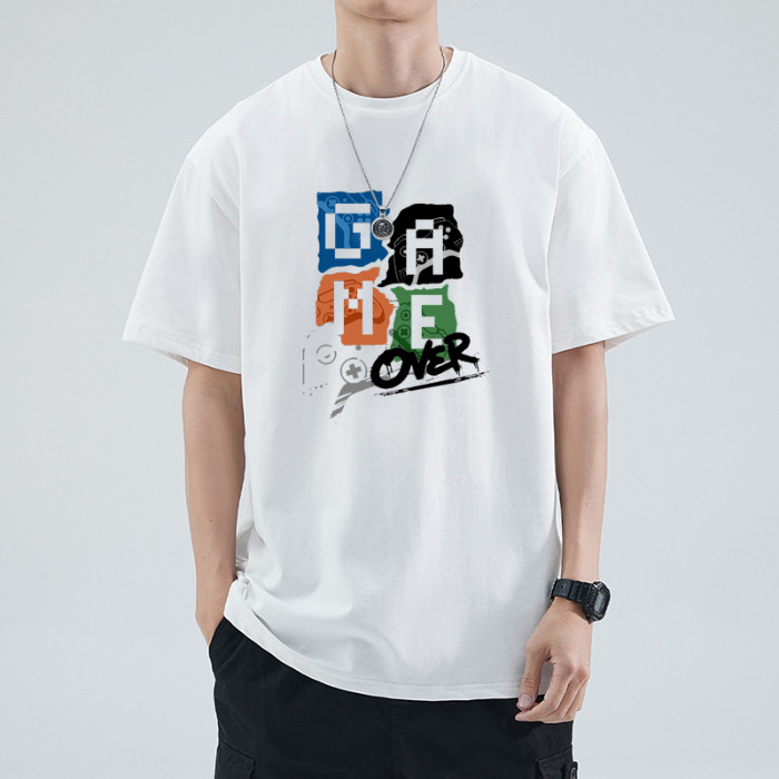 COD 2025280g Double Yarn Heavyweight White T-Shirt Men Three-needle Pure Cotton Men's Short Sleeve S