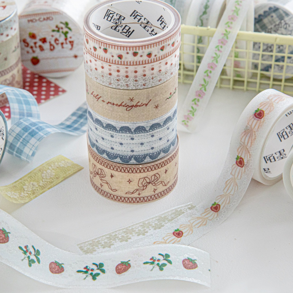 ไดลี่|3 ม้วนในกระพริบทราย PET ชุดเทป Hand-Made ลูกไม้ Retro วัสดุสติกเกอร์คู่มือ DIY ภูมิทัศน์สติกเกอร์ตกแต่งคู่มือสติกเกอร์เทป