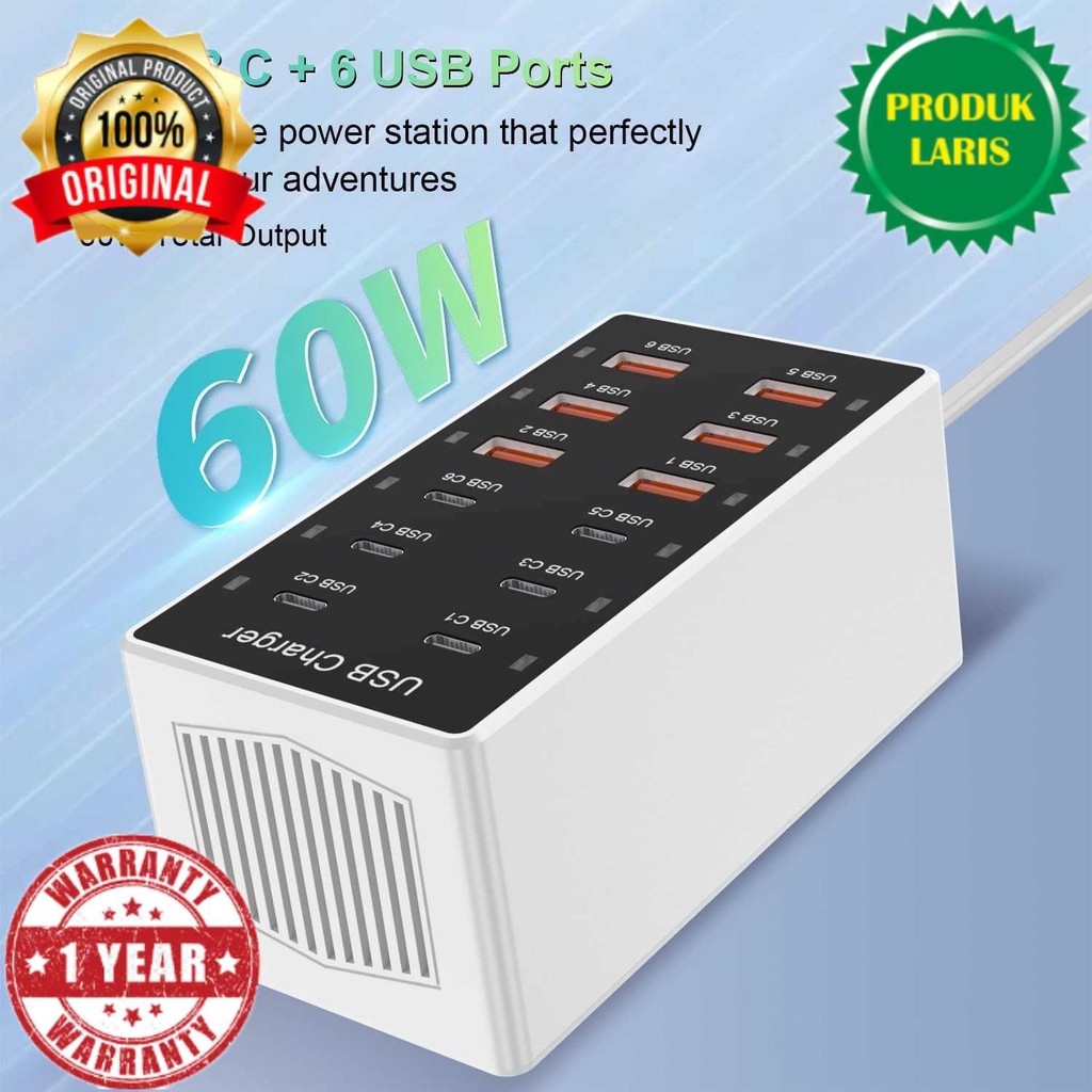 BANGGOOD USB Hub Charger 12 Multi Port Type C 5V/2.4A 60W EU Plug - YC-A6