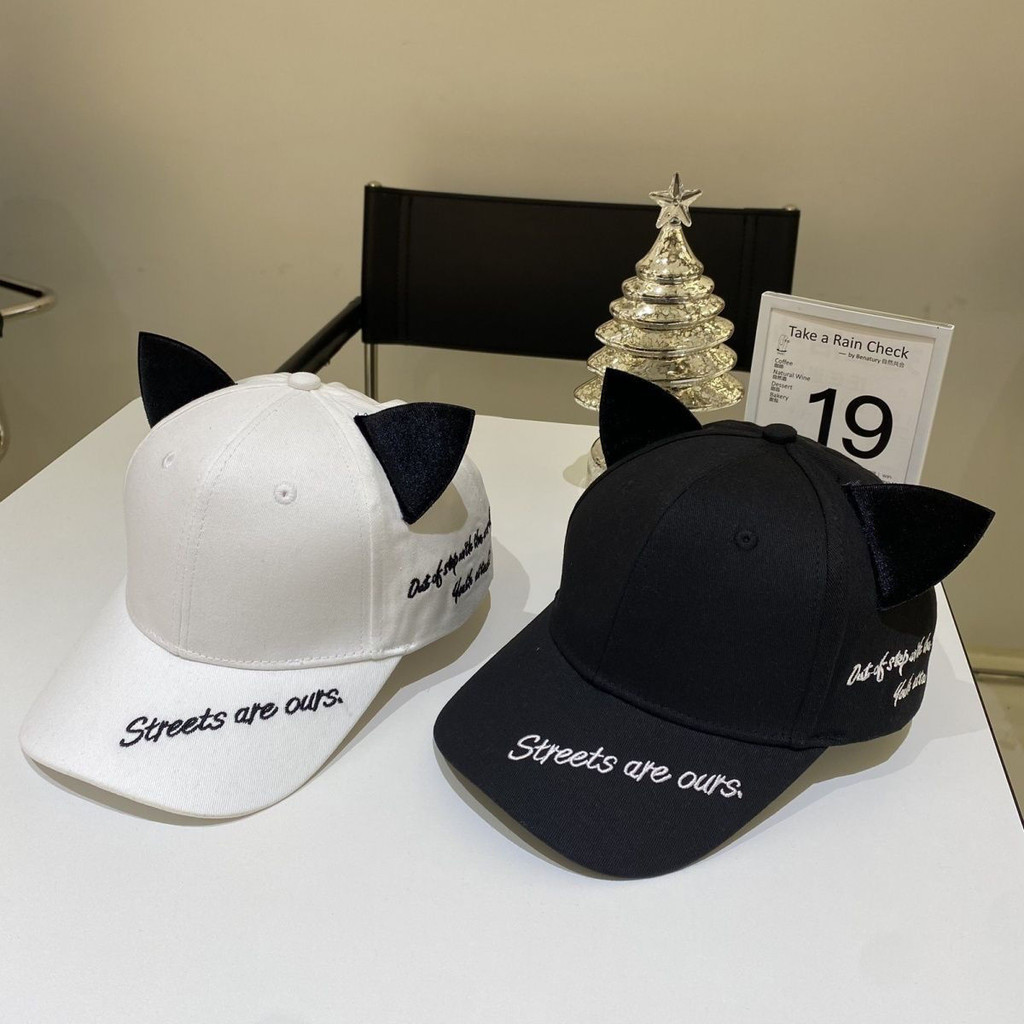 Korean Versatile Baseball Cap Cat Ears Student Black and White Autumn Duckbill Cap#Cute8ccins Women'