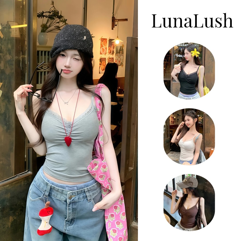 LunaLush✨เสื้อคุณภาพดี เสื้อยืดผู้หญิง มีฟองน้ำ เสื้อครอปราคาถูก หลายสี "FY33106"