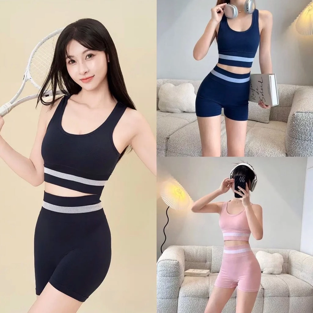 Fairy ชุดออกกำลังกาย ชุดเล่นโยคะ-ฟิตเน็ต เสื้อ+กางเกง สปอร์ตบรามีฟองน้ำในตัว ผ้าใส่สบาย #YJNSYK2