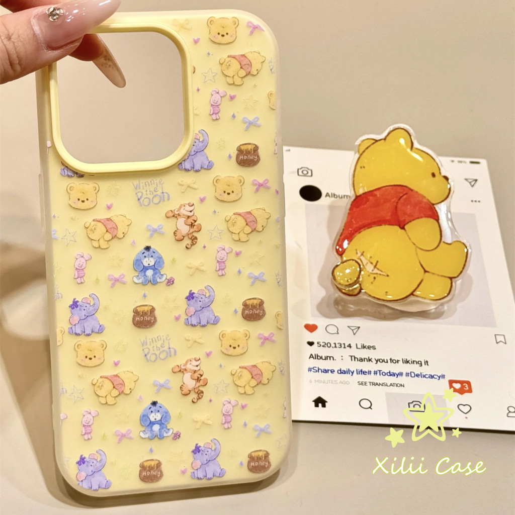 สำหรับIPhone 16 17 11 15 13 12 14 Pro Max XR XS X Max 16 7 8 15 Plusดาวโบว์รักวินนี่เดอะพูห์น่ารัก2 in 1ซอฟท์เจลลี่คลุม