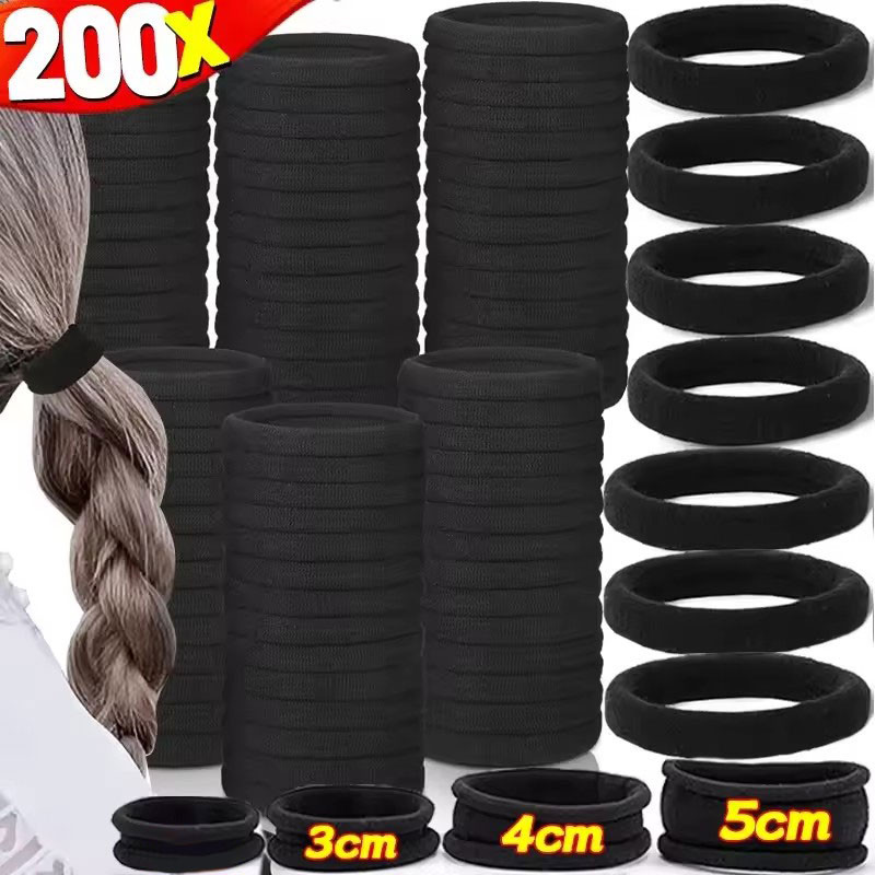 50/100/200 ชิ้น ยางรัดผมสีดำแบบยืดหยุ่นสูง / ยางรัดผมหางม้าสำหรับผู้หญิง / ยางรัดผมแบบไร้รอยต่อ