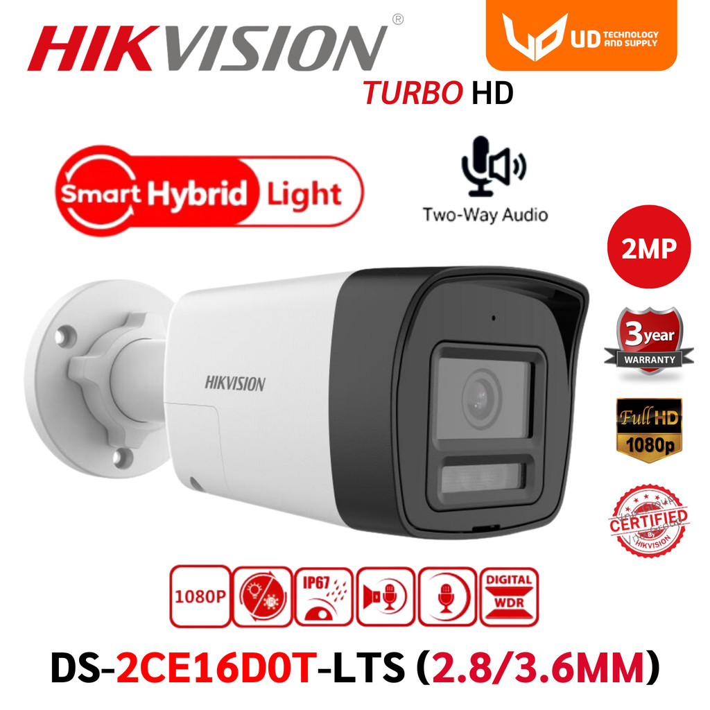 HIKVISION กล้องวงจรปิด DS-2CE16D0T-LTS (2.8MM) 2MP Smart Hybrid Light มีไมค์พูดคุยโต้ตอบได้ พร้อมส่ง