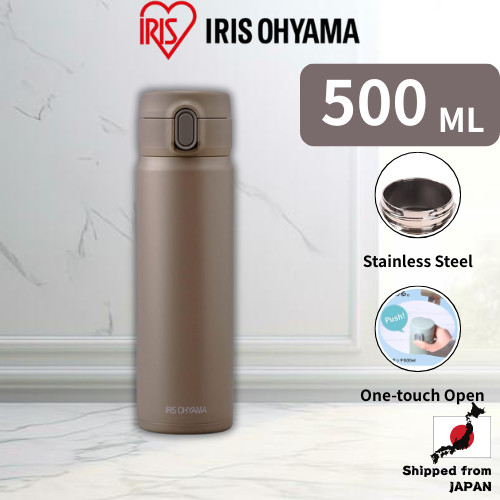 IRIS OHYAMA Insulated Water Bottle 500ml Stainless Steel Mug Bottle One-touch One-handed Lock Releas