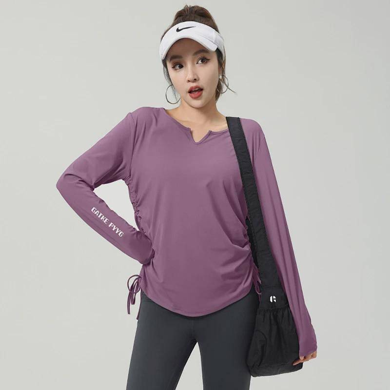 Yoga Clothes Running Outfit Gym Quick Drying Clothes Drawstring V-neck Sports Top RYoC