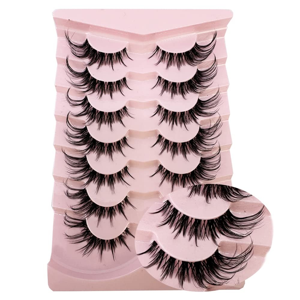 HBZGTLAD 7 ่ Segmented Half Lashes มังงะ 3D Clear Band Lashes ธรรมชาติดู Wispy Mink Lashes Fluffy Ca