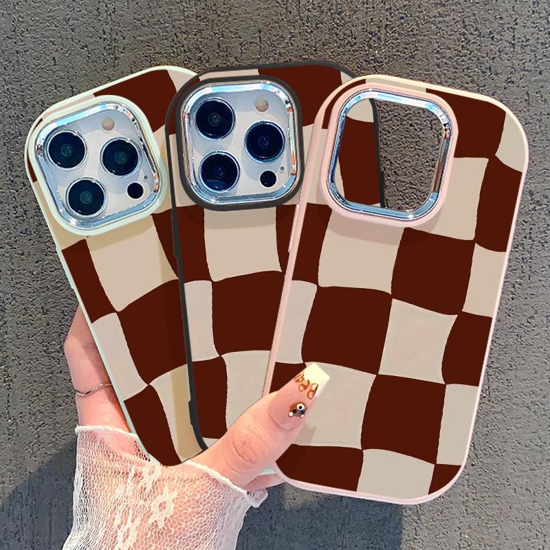 กรณี Hp สําหรับ IQOO U5x Z7i Z9 5G Z9X ซิลิคอนกระดานหมากรุก Silver Chrome เลนส์ Kesing