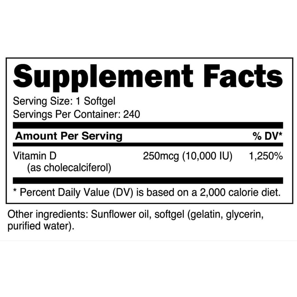 ผลิตภัณฑ์เสริมอาหารเสริมอาหาร D3 10000IU หนึ่งเดียวและอาหาร D3 240 แคปซูล