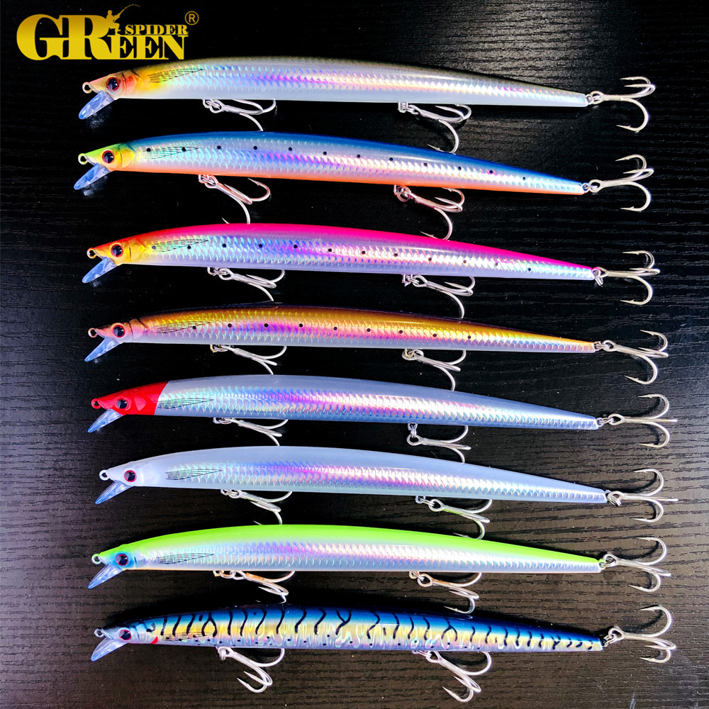 GREENSPIDER Tide Slim Minnow ล่อปลา.FLOATING/SINKING ขนาด 210 มม., หนัก 34 กรัมuitable สำหรับตกปลานิลและpike
