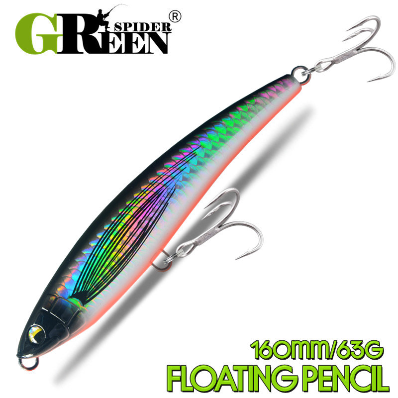 .GREENSPIDER GT ดินสอลอย 160 มม. 63g Stickbait เหยื่อ_hard_สำหรับการตกปลาทูน่าในทะเลและใช้ในการลากเบ็ด.