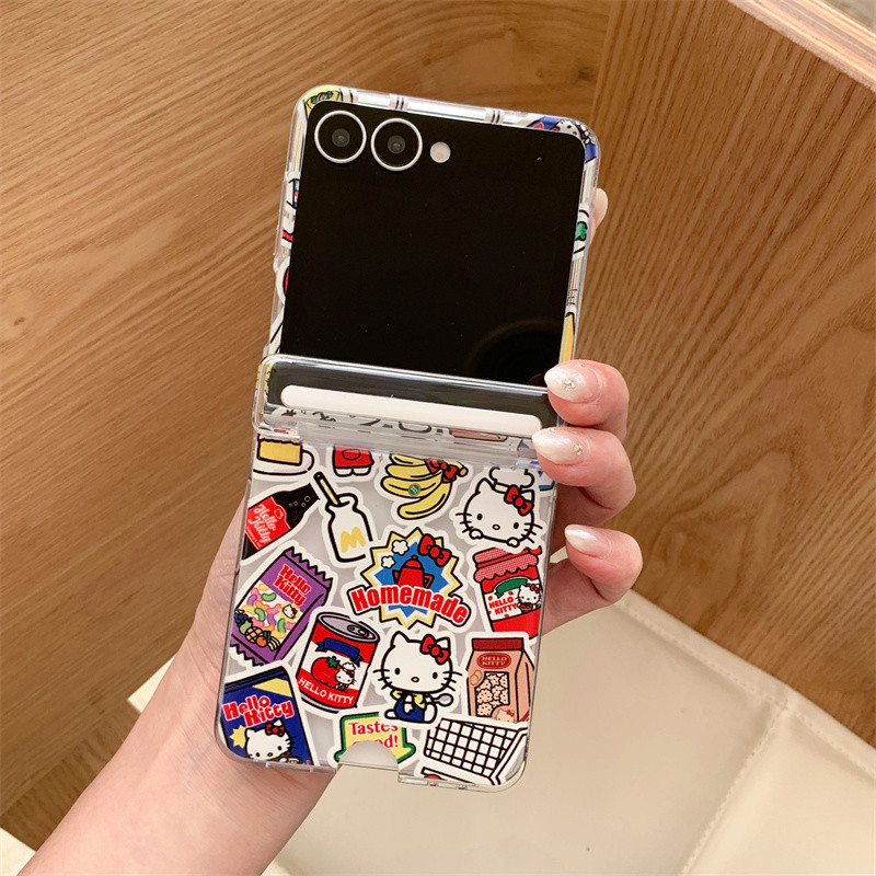 สําหรับ Samsung Galaxy Z Flip 7 FE 6 5 4 3 กรณีการ์ตูนขนมขบเคี้ยว Hello Kitty สร้อยข้อมือบานพับเลเซอ