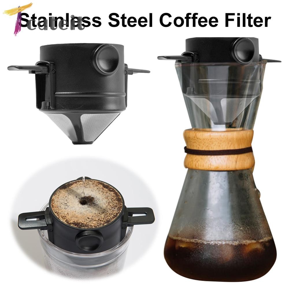 5PCS Pour Over Coffee Dripper Paperless สแตนเลส Pour Over เครื่องชงกาแฟทําความสะอาดง่ายกรวยกรองพับกร