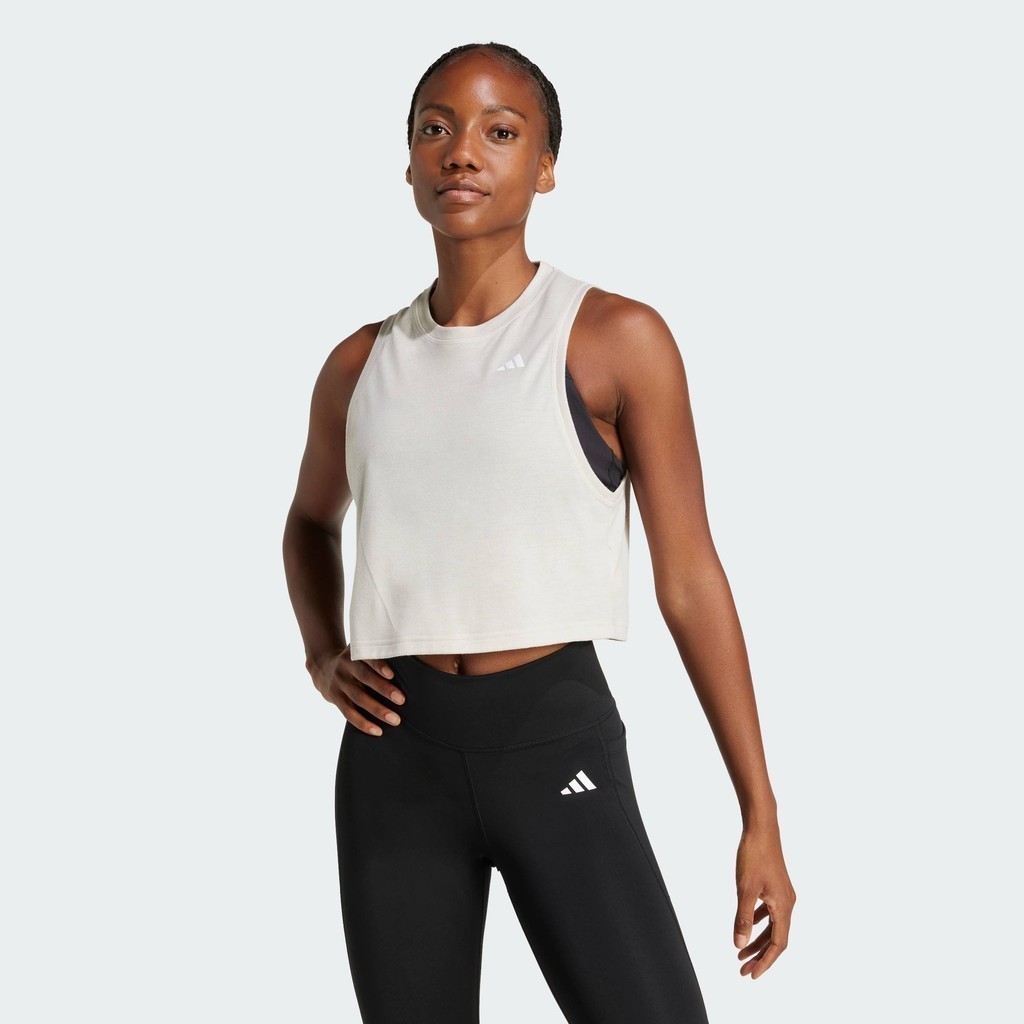 adidas Gym & Training เสื้อกล้ามออกกำลังกายทรงบ็อกซี Train Essentials ผู้หญิง สีเบจ JC9557
