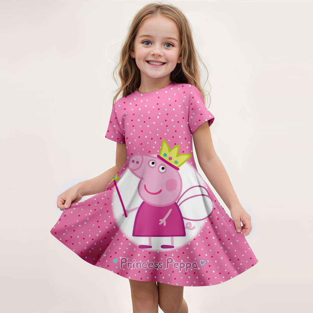 Peppa Pig 3D ลายพิมพ์ ชุดแขนสั้น สำหรับเด็กหญิง น่ารักสำหรับการสวมใส่และการเล่นบทบาท ราคา ถูกที่สุด ดีลบีเคเค แกลเลอรีภาพที่ 3