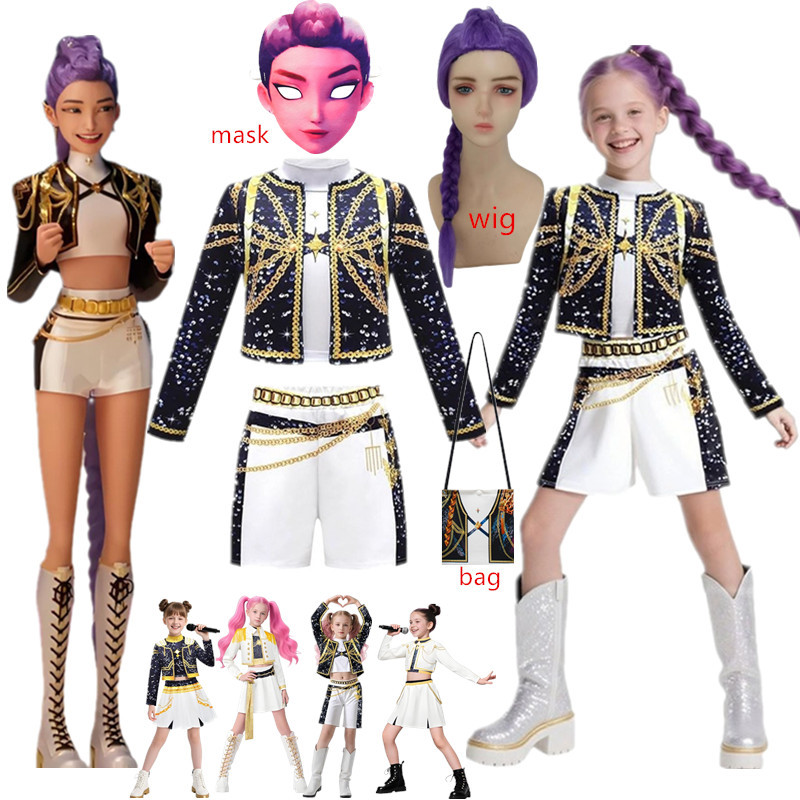 ฮาโลวีน halloween K-POP แม่มดล่าสัตว์ชุด cos เด็ก Rumi GoLden ทองสีดำเล่นเพลงเสื้อผ้า cosplay Zoe ru