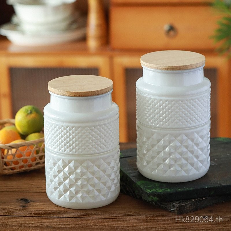 Airtight Jar Glass Multigrain Wholesale Coffee Beans Large White Retro Tea Set Storage Jar 6GN0