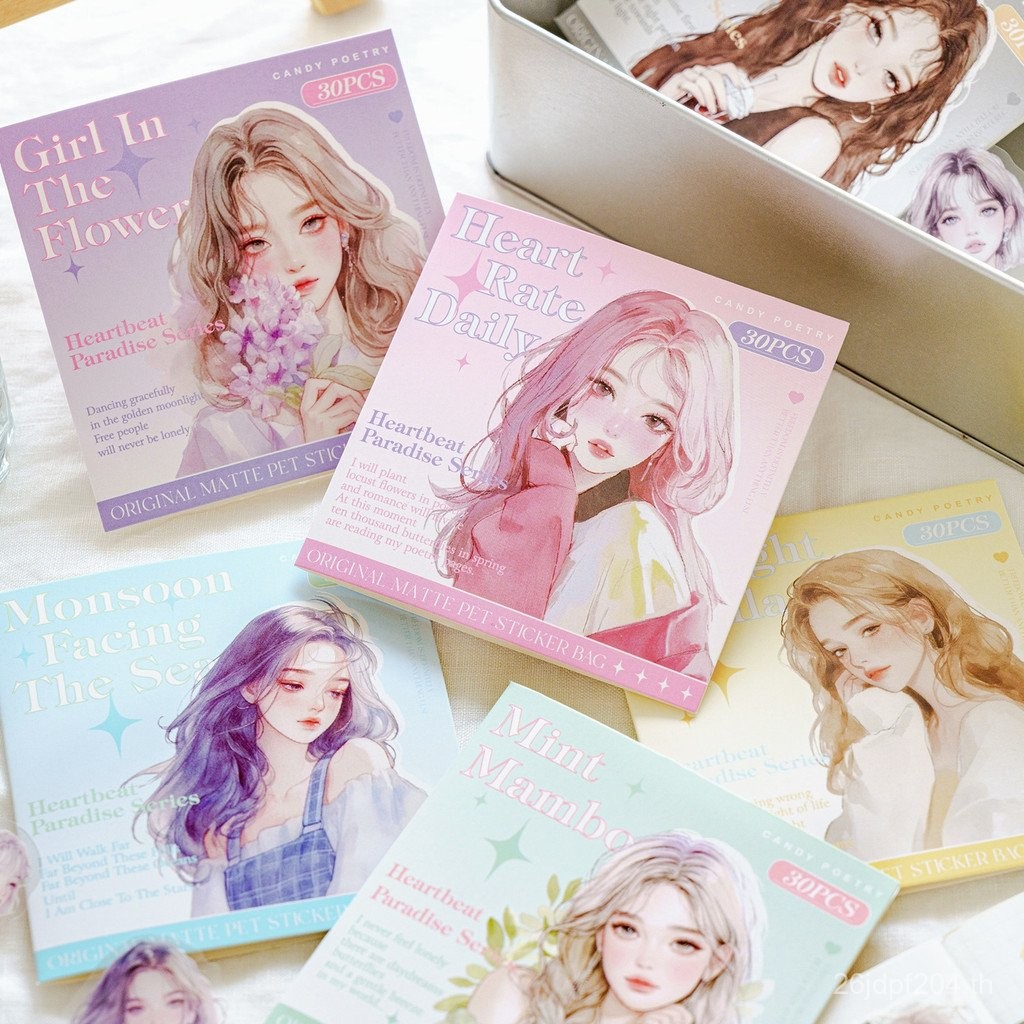 P PET สติกเกอร์แพ็ค Heartbeat Collage สไตล์เกาหลี 30 น้ําตาล Poem 6E18 Paradise Series วัสดุแผ่นคู่ม