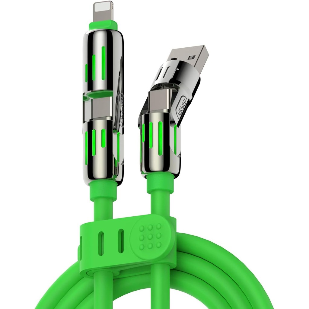 MFish สายชาร์จ USB สากล 4-in-1 พร้อมกระเป๋าถือ – 240W Max Fast Charger Cord, USB-A, Dual USB-C & Lig