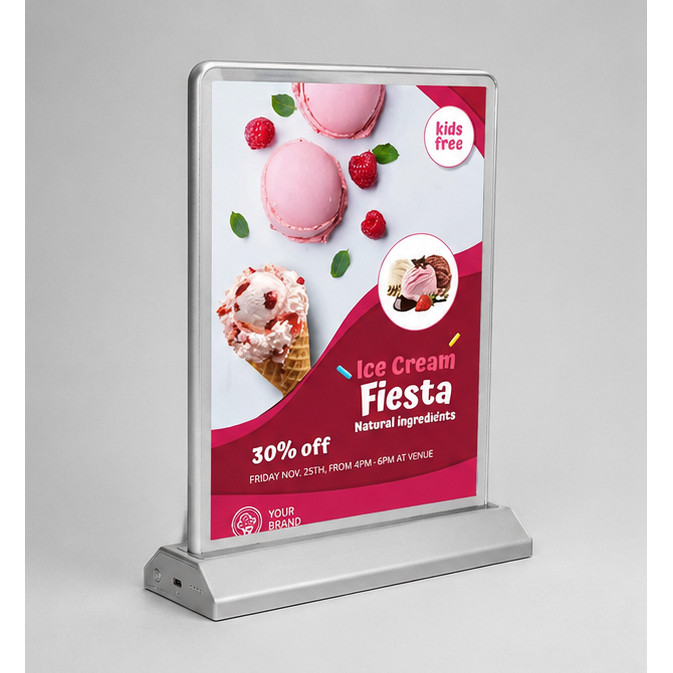 ป้ายไฟ ป้ายไฟเมนู ป้ายไฟLED ป้ายไฟตั้งโต๊ะ ขนาดA4 2ด้าน  LED Rechargeable poster frame A4 กรอบไฟเมนูอาหาร ป้ายเมนู