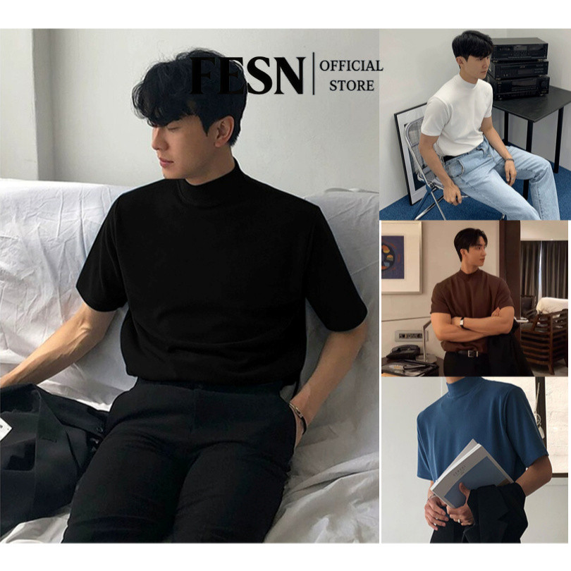 เสื้อยืดแขนสั้น คอเต่า เข้ารูป แต่งลูกไม้ สไตล์เกาหลี สําหรับผู้หญิง
