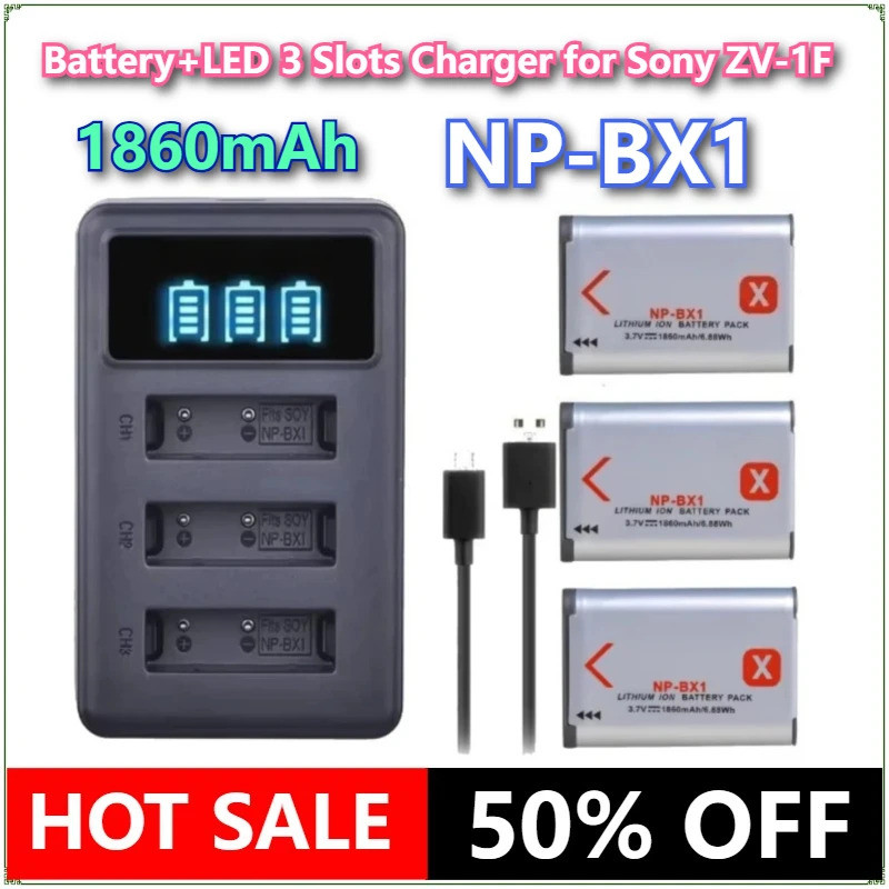 ยี่ห้อใหม่ 1860mAh NP-BX1 Npbx1 แบตเตอรี่ + 3 ช่องสําหรับ Sony ZV-1F DSC-RX100 M6 M7 M5A M3 WX500 HX