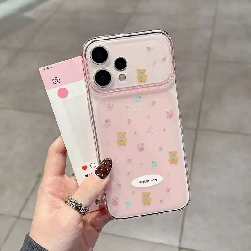 เคส OPPO Reno 16 16F 15 15F 5G เคส OPPO Reno 16 15 Pro Max น่ารักแบบโบว์หมีตัวเล็ก เคสใสกันกระแทก ลายไล่สีรูปหัวใจ นุ่มสบายมือ สำหรับสาวๆ นักเรียน