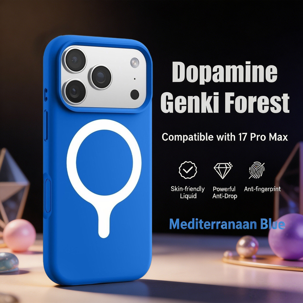 เคสแม่เหล็กซิลิโคนเหลวสไตล์ Dopamine ที่เหมาะกับผิวระดับพรีเมียมสําหรับ iPhone 17 16 Pro Max เมดิเตอร์เรเนียนสีฟ้าคลุมทั้งหมดกันกระแทก