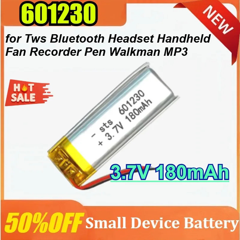 601230 180mAh 3.7V แบตเตอรี่ Li Ion Polymer Lithium สําหรับ Tws ชุดหูฟังบลูทูธพัดลมมือถือบันทึกปากกา