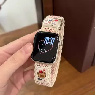 Y2k ฤดูร้อนสไตล์หมีแม่เหล็กสายรัดไนลอนสําหรับ GOOJODOQ Smartwatch FB058 FB059 FB060 FB045 FB047 สร้อยข้อมือน่ารักถัก Band