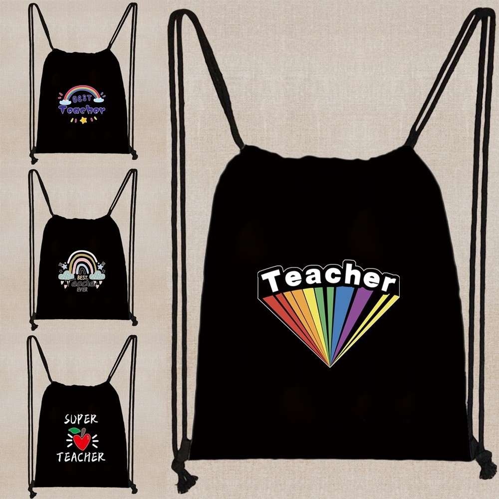 Drawstring Backpack Knapsack Sports Bag Drawstring Bag Gym Bag Storage Pouch Teacher Series